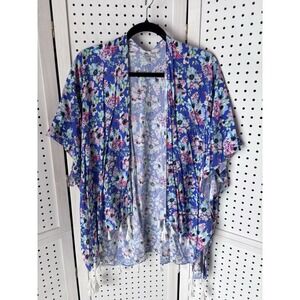 Mary Square Open Drape Floral Fringe Shawl Cardigan Feminine Romantic One Size